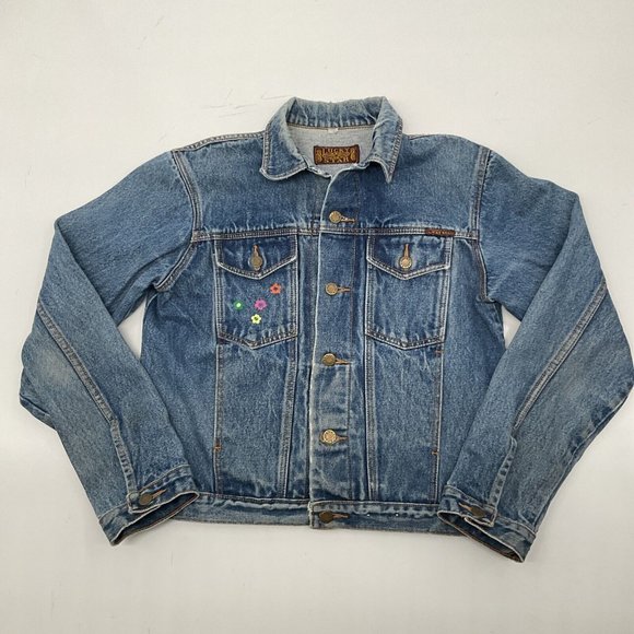 Vintage Hand Painted Denim Jacket Boho Hippie Woman Sun Angel Clouds Wom… - Picture 5 of 11